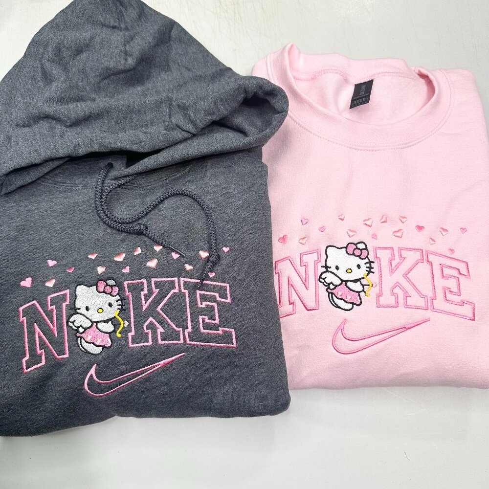 Nike Hello Kitty Hearts HOODIE Embroidered ADULT Sweatshirt Valentine Cute
